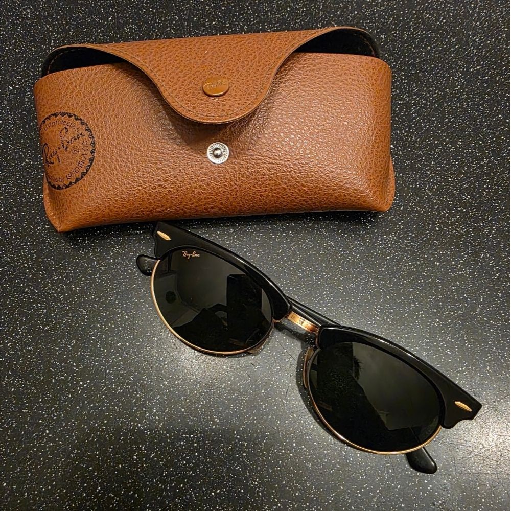 Ray Ban Bausch Lomb B&L Clubmaster Oval Black Gold Vintage Sunglasses Unisez